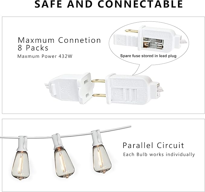 DAMAING Outdoor String Lights 200FT Waterproof, Patio String Light with 104 Edison LED Bulbs - Shatterproof, Connectable Hanging Lights for Outside Backyard, Porch Party Wedding - 2x100FT White Cable