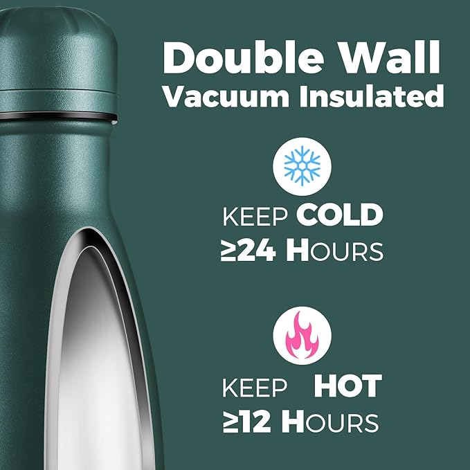 Volhoply 17oz Insulated Water Bottles MultiPack, BPA Free Water Bottle for Kids, Gym, Travel, Sports, Available in Packs of 1, 4, or 8（Army Green,4 Pack）
