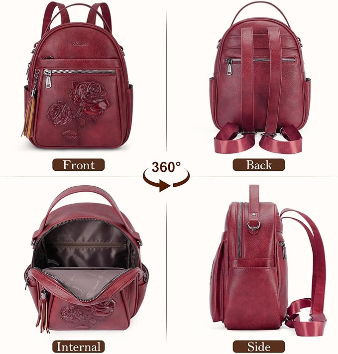 Mini Backpack Purse for Women,Embossed Vegan Leather Small Backpack Fashion Backpacks Daypacks Shoulder Handbag (Red)
