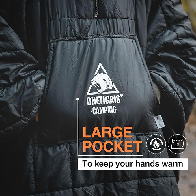 ONETIGRIS Camping Blanket Poncho with with Recycled Synthetic Insulation,Wearable Hoodie Blanket | Ultralight Water-Resistant Warm Camping Blanket for Outdoor, Hiking, Stadium