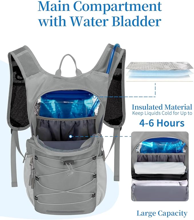 Hydration Backpack with 2L Water Bladder, Hiking Water Backpack for Men Women with Phone Pocket and Helmet Holder