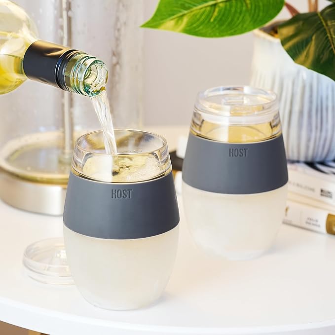 Host Freeze Wine Glasses with Lids, Wine Tumbler Gifts for Mom, Travel Gifts for Women, Insulated Cooling Cups for Red and White Wines, Freezable Tumblers for Outdoor Party, 8.5 oz, Set of 2, Gray