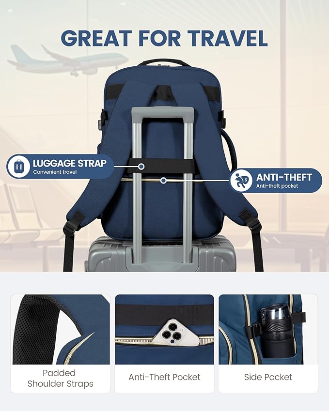 LOVEVOOK Travel Backpack for Women & Men 50L,Airline Approved Carry On Backpack Travel Essentials,TSA Carry on Luggage,Waterproof Personal Item Travel Bag,Suitcase with 3 Packing Cube,Blue green-Black