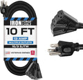 Iron Forge Cable 3 Outlet Outdoor Extension Cord 10 ft, 16/3 SJTW Black Extension Cord with Multiple Outlets 3 Prong, Weatherproof 13 Amp Exterior Power Cable for Outdoor Lights, Lawn & Landscaping