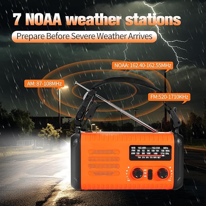 20000mAh Emergency Solar Crank Radio, 4 Ways Powered Portable Weather Radio AM/FM NOAA with USB Charged, Phone Charger, SOS Alarm Flashlight Reading Lamp, Headphone Jack, Compass for Camping Hiking