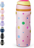 Fijinhom 24 oz Insulated Water Bottle,Stainless Steel Sports Water Bottle with Straw, Double Wall Vacuum Leak Proof, Cold for 24 Hours, BPA Free for Travel, Sport, Outdoor, Polka dot