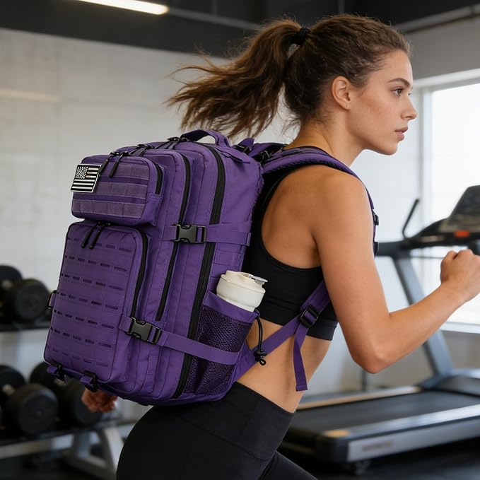 Sparklekle Military Tactical Backpack 45L 3 Day Assault Pack Waterproof Molle Hiking Rucksack for Men&Women (Purple)