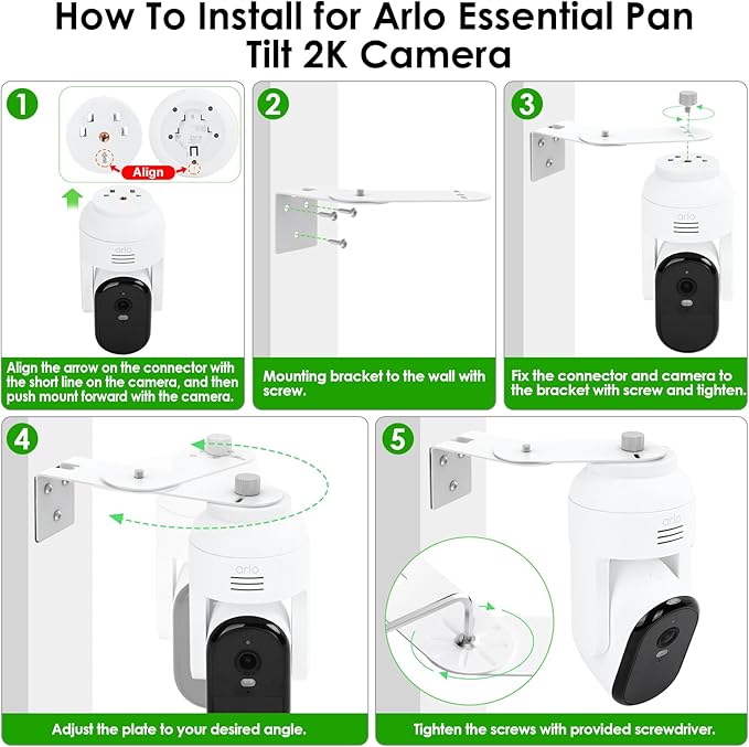 2Packs Adjustable Corner Mount Bracket for Arlo Essential Indoor /Outdoor Pan Tilt Security Camera, Metal Wall Mount with Coverage of 300° on Both Sides of House, Reduce Blind Spots, Keep 360° Swivel
