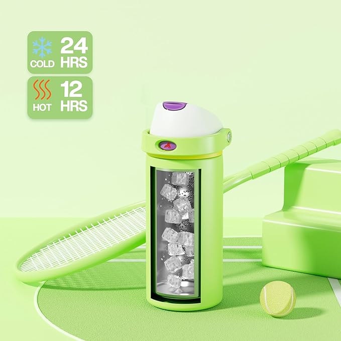 POWCAN 18 oz Insulated Water Bottle: 2-in-1 Push-Button Spout & Quick-Flip Straw, Leakproof, Cold 24Hrs, Lockable, Fits Car Cup Holder, Stainless Steel Cup for Sports, Travel, Daily Use (Scare School)