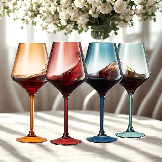 Floating Wine Glasses for Pool (16 Oz | Set of 4) - Shatterproof Wine Glass Set That Float | Outdoor Acrylic Glassware for Poolside, Beach | Stemmed Glass for Patio, BBQ - Muted Colors