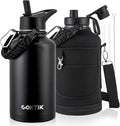 COKTIK 64oz Insulated Water Bottle - Stainless Steel Vacuum Metal, Portable ½ Gallon Large-Capacity Sports Bottle with Straw, Carry Bag and Handle Strap, Ideal for Gym & Hiking(Black)