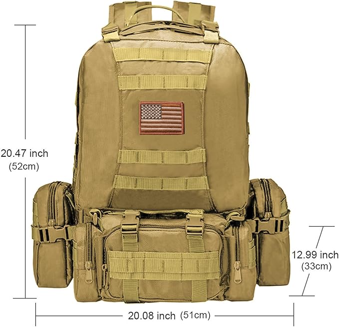 CVLIFE Tactical Backpack Military Army Rucksack 60L Large Assault Pack Detachable Molle Bag