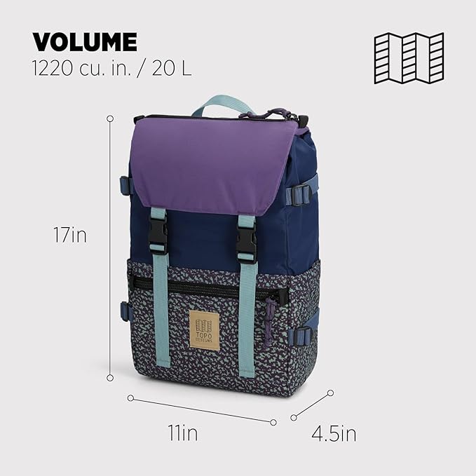 Topo Designs Rover Pack Classic - Laptop Tablet Daypack for Commutes, Day Trips, Hikes, Iconic Denver Design, PFAS-Free, Fair Trade, BlueSign Backpack (Loganberry/Crackle)
