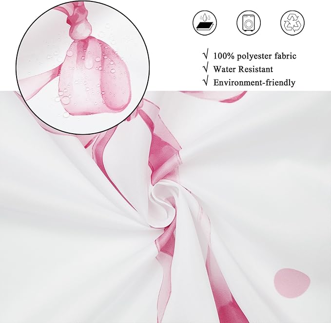 Pink Bow Shower Curtain, Pink and White Modern Aesthetic Bowknot with Polka Dot Cute Girly Bathroom Curtain Waterproof Fabric Machine Washable with Hooks, 72" Wx78 L