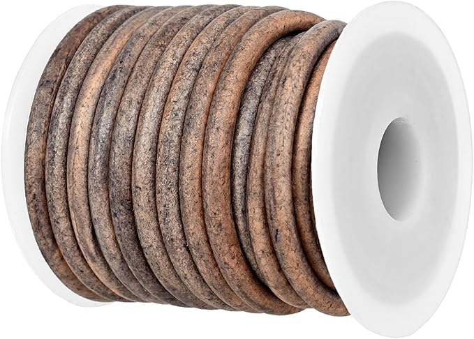 GENIQUE Real/Genuine Round Leather String Cord for Necklace, Bracelets, Jewellery, Braiding (Grey Distressed, 4mm)