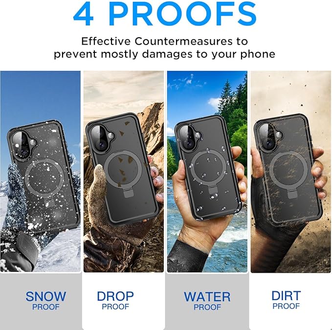 AICase Magnetic for iPhone 17 Case Waterproof Magsafe[Ring Invisible Stand & Screen Protector][IP68 Underwater][Dropproof][Dustproof][Real 360] Shockproof Protective Phone Case 6.3''2025