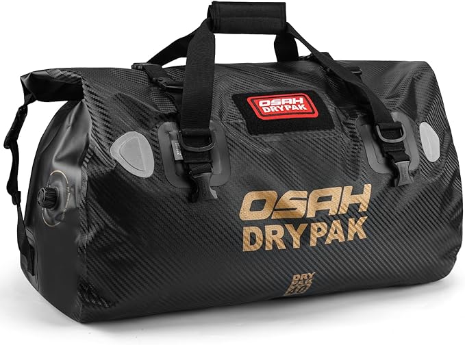 OSAH DRYPAK Waterproof Duffel Bag - Motorcycle Dry Bag Tail Bag with Large Storage Space, Waterproof Luggage Duffle Bags with Outer Mesh Zipper Pocket for Camping, Kayaking, Fishing & Traveling