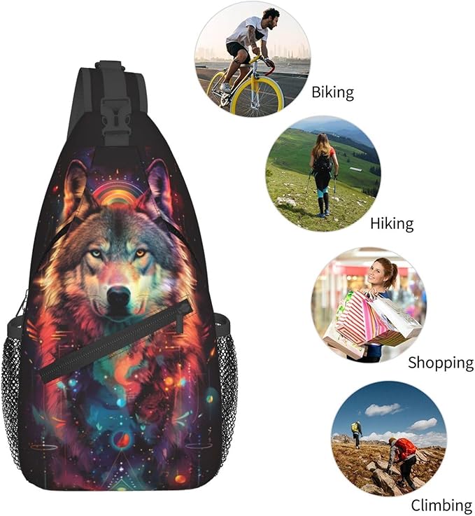 Wolf Sling Bag For Women Men Fashion Wolf Print Backpack Crossbody Shoulder Bag Sling Backpack Chest Bag Travel Hiking Casual Sport Daypack