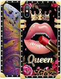 Compatible with iPhone XR Case, Glitter Red Rose Queen Leopard Lipstick Luxury Golden Decoration for Girl Women Soft TPU Shockproof Protective Hard PC Back for iPhone XR