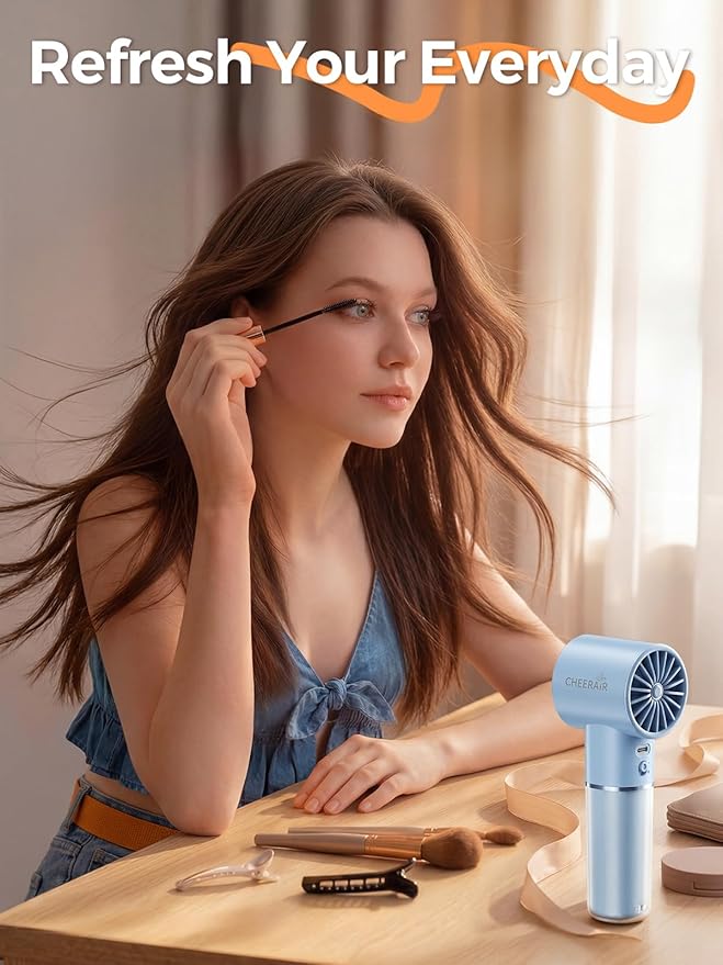 Handheld Portable Fan, 6-Speed Powerful Mini Personal Fan, Rechargeable 5000mAh Battery with Up to 15 Hours Runtime, Pocket Turbo Fan with Smart LED Display, Ideal for Travel, Camping, Makeup