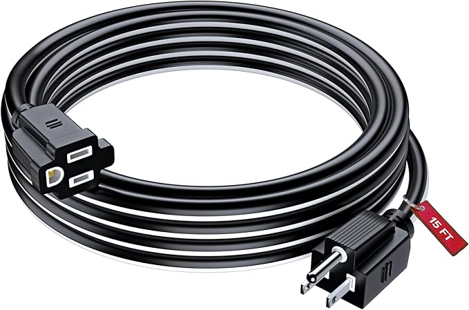 Maximm 15 Ft Black and White Extension Cord, Heavy Duty 16 AWG, ETL Listed for Workshop & Outdoor Use