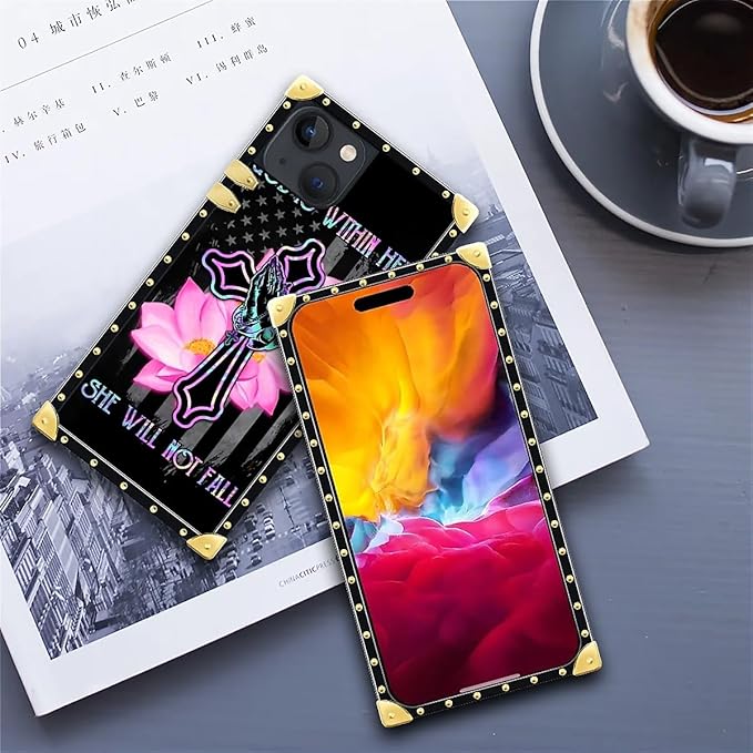 Compatible with iPhone 15 Case, Praying Cross Hands Luxury Golden Decoration for Girl Women Soft TPU Shockproof Protective Hard PC Back for iPhone 15