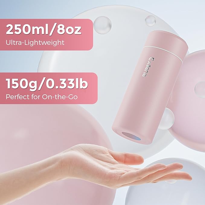 【Upgraded】Exllena Small Insulated Water Bottle 8 oz/250ml– Mini Insulated Water Bottle for Hot & Cold Drinks, Perfect Small Water Bottle for Travel, Purse...(Pink)