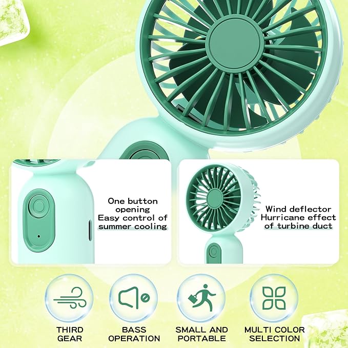 Rossesay 1 Pcs Mini Portable Fan Bulk Cute Handheld Lightweight Small Little Personal Hand Eyelash Fan 3 Speeds USB Rechargeable for Women Men Indoor Outdoor Makeup Travel (Green)