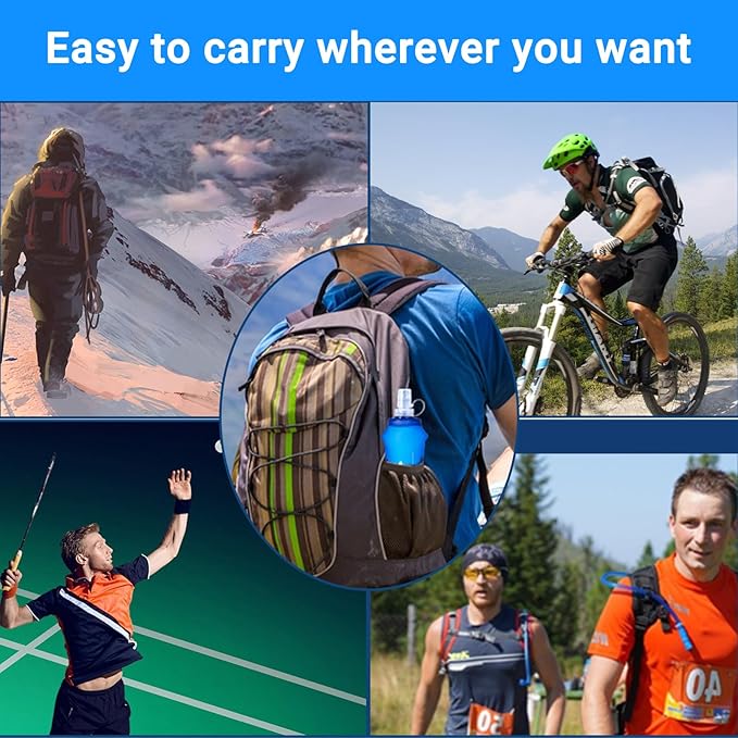 2PCS Soft Water Bottle, 17oz/500ml TPU Collapsible Flask Foldable Bottles for Hydration Pack, BPA-Free Soft Flasks Handheld Soft Flask Running Bottle for Running Hiking Cycling Climbing Traveling