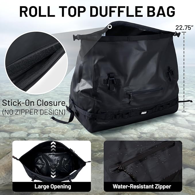 MIER Waterproof Duffel Bag Motorcycle Dry Bag Backpack Large Roll-Top Heavy Duty Dry Duffle Bags for Kayaking Camping Boating Gym Beach Cruise Ship, 60L/80L