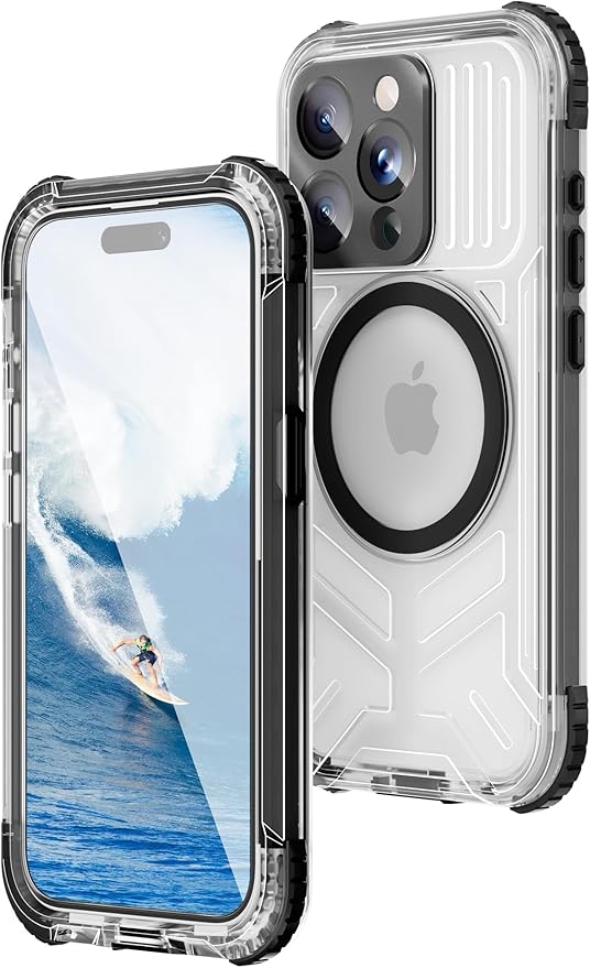 WIFORT for iPhone 15 Pro Max Waterproof Case, [IP68 Underwater Dustproof][Built-in Screen][15FT Military Shockproof], 360 Full Body Sealed Protection Cover Magnetic Frosted Phone Case, 6.7" Black