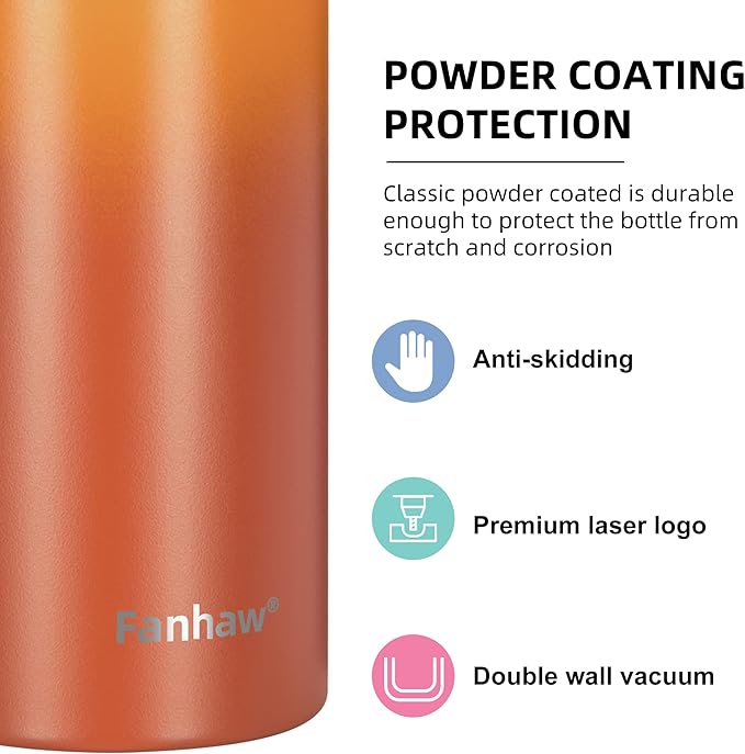 Fanhaw 24 oz Insulated Stainless Steel Water Bottle with Straw Lid, Leakproof & Anti-Dust Sports Bottle for Kids, Women & Men (Yellow Orange)