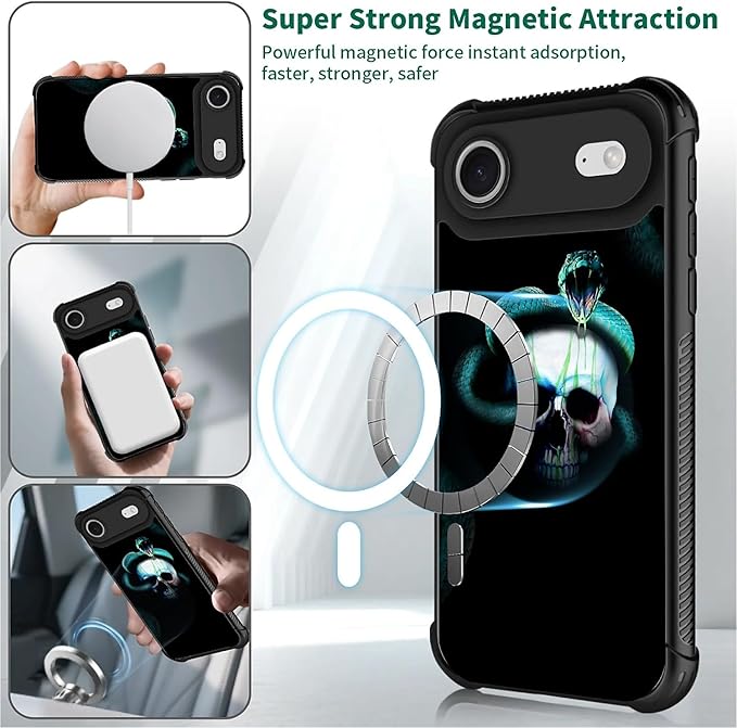 for iPhone 17 Air Case,for MagSafe Graphic Design for Girl Boy Soft Silicone Hard Acrylic Shock Protection Designed for iPhone 17 Air Skeleton Winding Snake Pattern