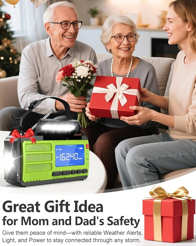 10000mAh/37000mWh Hand Crank Emergency Radio, AM FM NOAA Weather Alert Radio, Portable, Solar, 4 Charging Methods, 3-Mode Flashlight, Reading Lamp, SOS Alarm, Phone Charger for Winter Storm Emergency