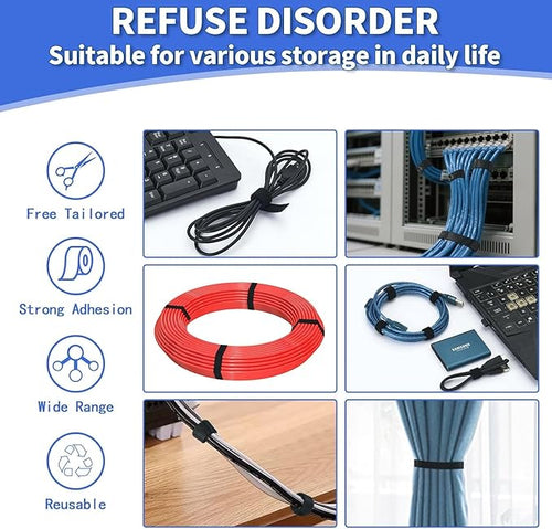 1/2In x 500Ft Reusable Cable Ties Hook and Loop Roll | Tie Down Straps, Nylon Double-Sided Strips, | Adjustable Multi-Purpose Wrap Fasteners forOffice, Home, Data Center