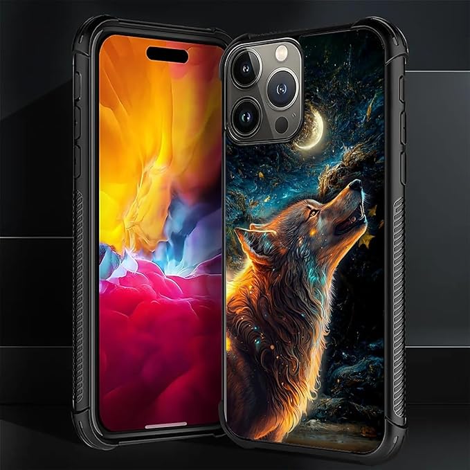 for iPhone 16 Pro Max Case, Star Cave Hungry Wolf Pattern Graphic Design Girl Boy Soft Silicone Hard Acrylic Shock Protection for iPhone 16 Pro Max
