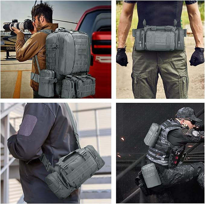 CVLIFE Tactical Backpack Military Army Rucksack 60L Large Assault Pack Detachable Molle Bag, Grey