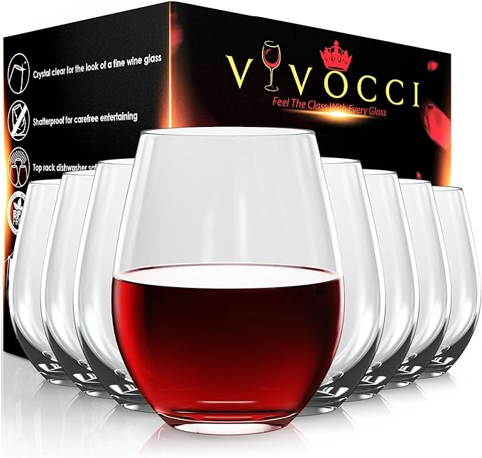 Vivocci Unbreakable Plastic Stemless Outdoor Wine Glasses 20 oz | Tritan Heavy Base | Shatterproof Glassware | Ideal For Cocktails & Scotch | Perfect For Homes & Bars | Dishwasher Safe | Buy 8 Pay 6