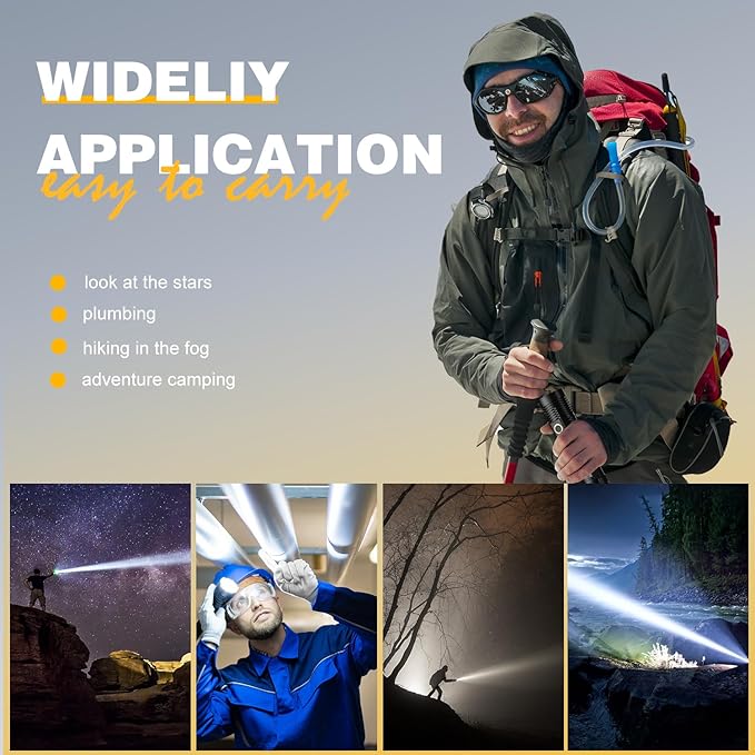 Hoxida Small Tactical Flashlights High Lumens - 1500 Meters Long Beam Super Bright LED Magnetic Flashlight USB Rechargeable Zoomable 5Modes Long Beam Spotlight Flashlight for Hiking, Camping-Purple