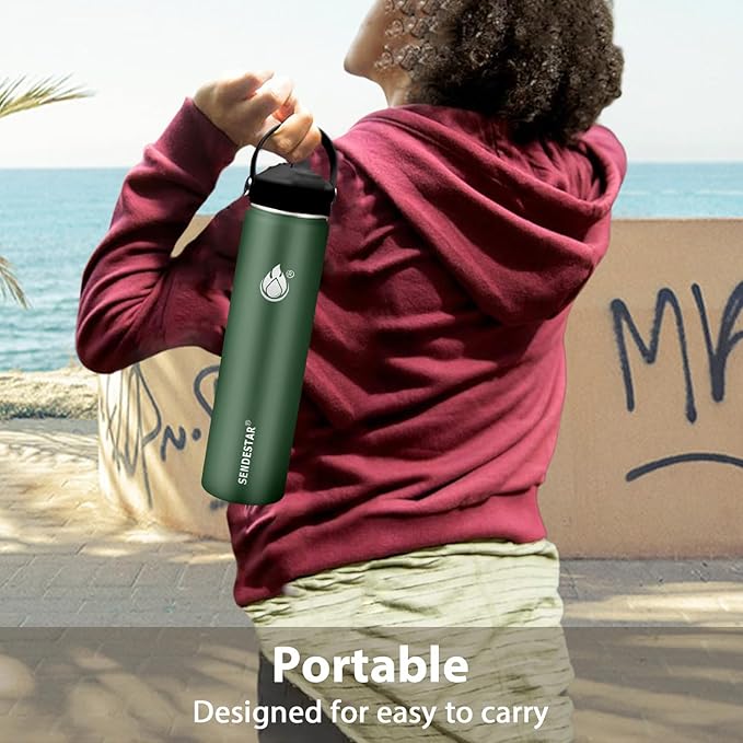 Insulated Water Bottle 40 oz with Straw, Stainless Steel Wide Mouth Water Bottle, Double Wall Vacuum Leak Proof with Straw Lid & Spout Lid for Sports or Office, Keep Cold or Hot Up to 24 Hrs