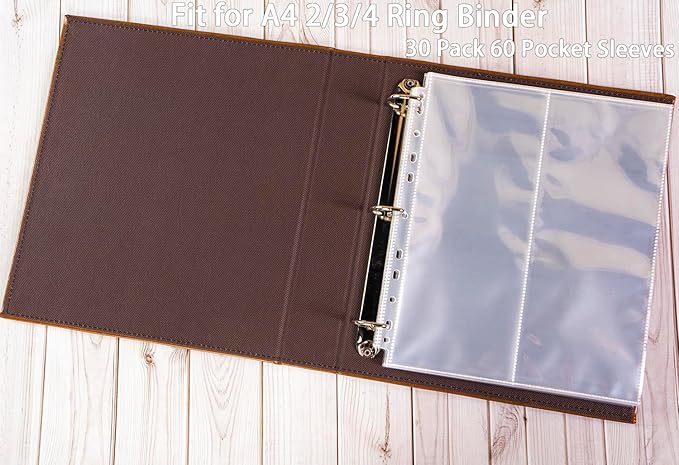 30 Pack 60 Pockets 4.5x11” Folded Map Sleeves, Ultra-Clear Brochure Organizer Pages for 3 Ring Binder, Top Loading Map Protector Sleeves