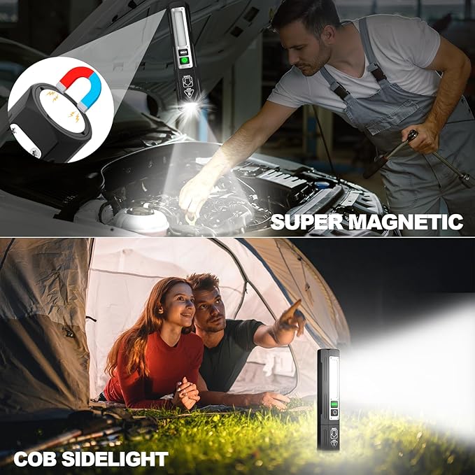 Rechargeable Flashlights High Lumens - Super Bright Small Pocket Magnetic Flashlight, 8 Modes LED Tactical Flash Light, Dual Button Powerful Work Light for Car,Home,Camping,Emergency (2, Pure Black)