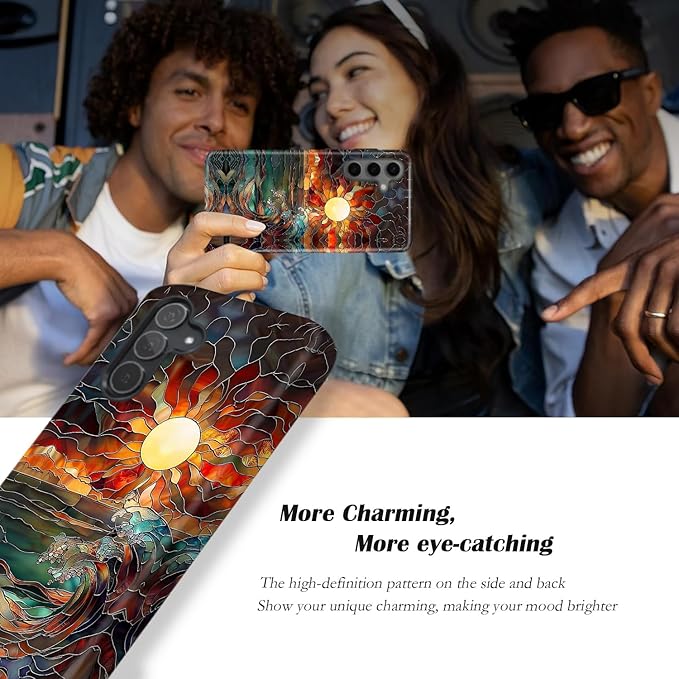 Compatible for Samsung Galaxy A17 5G Case, Dual Layer Heavy Duty 2 in 1 Shockproof Protective Phone Case,Stained Glass Sun Rays Ocean Waves