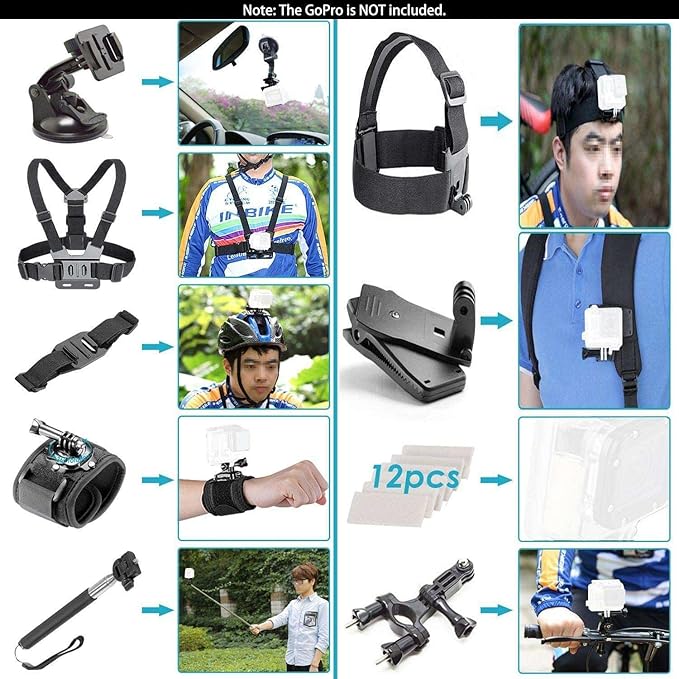 Navitech 60-in-1 Action Camera Accessories Combo Kit with EVA Case - Compatible with GoXtreme Vision Duo 4K Ultra HD Action Cam