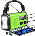 20000mAh / 74000mWh Emergency Crank Radio, NOAA/AM/FM Portable Weather Radio, Solar Hand Crank Radio, Battery Powered with USB Phone Charger, Flashlight Reading Lamp & SOS for Survival (Light Green)