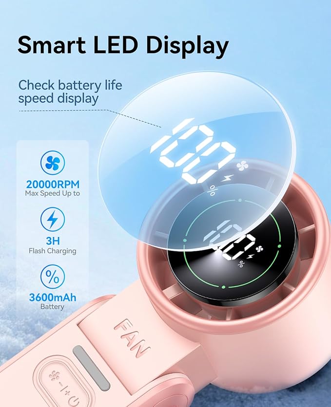 KIMMOO 2 Pack Pink Portable Handheld Turbo Fan-100 Speeds,Powerful 20000 RPM, 12Hrs Cooling, USB Rechargeable Mini Hand Held Personal Fan for Travel Makeup Outdoor Indoor