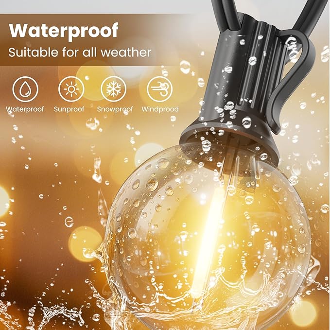 RTTY Outdoor String Lights 50 FT, Patio Light with 26pcs G40 Shatterproof LED Bulbs, Waterproof Hanging Globe Lighting Connectable for Cafe Bistro Backyard Porch Gazebo Balcony Deck Party