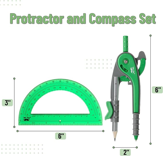 Mr. Pen- Geometry Compass and Protractor Set, 6 Inch Compass, 6 Inch Protractor, Drawing Tool for School, Clear Plastic, Easy Grip, Precision Design for Math, Art, Drafting, Architecture
