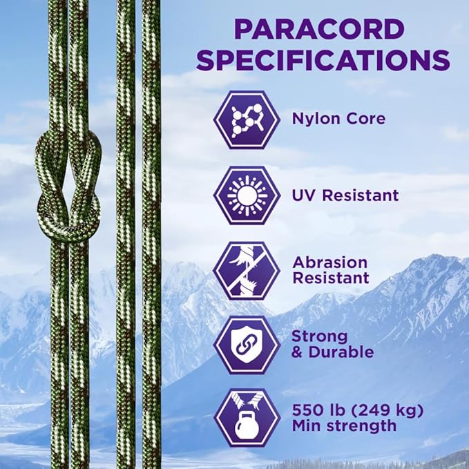 TECEUM Reflective Paracord Rope 1000 – 1000ft/200ft/100ft/50ft – 40+ Colors – Glow in The Dark – para Cord – Utility Rope for Survival, Hunting & Camping Gear – Nylon String, Camping Rope, Tent Cord