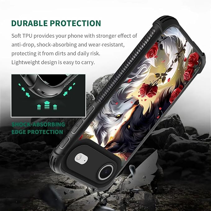 for iPhone 17 Air Case,for MagSafe Graphic Design for Girl Boy Soft Silicone Hard Acrylic Shock Protection Designed for iPhone 17 Air Black White Wolf Moon Flower Rose Pattern